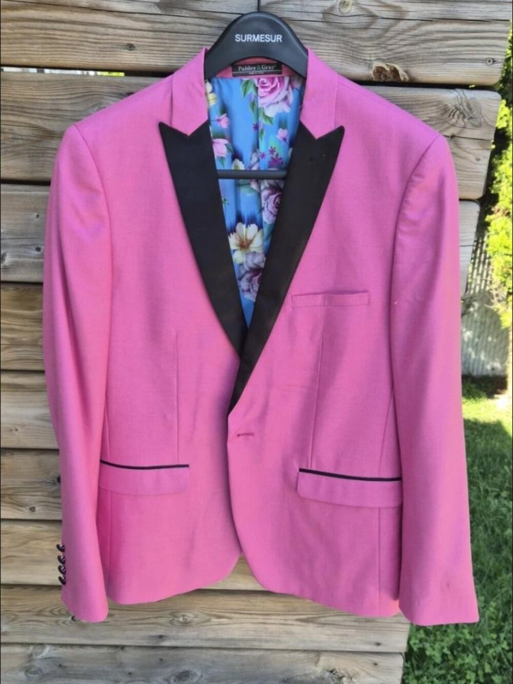 Paisley & Gray Pink Black Tuxedo Blazer Sz 42R